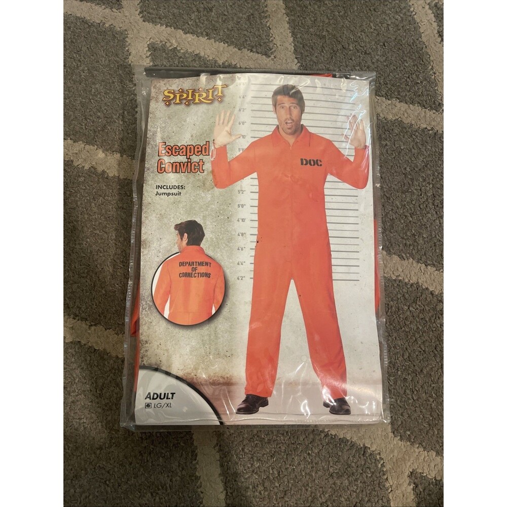Spirit Halloween "Escaped Convict" Jumpsuit Costume LG/XL